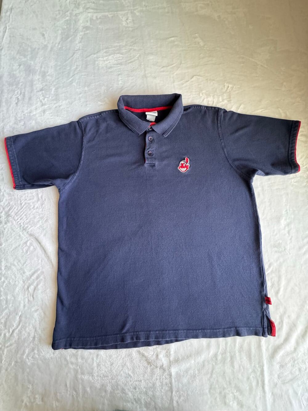 Vintage Majestic MLB Cleveland Indians Chief Wahoo Polo Shirt Navy Red Mens XL